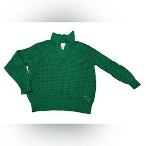 Aerie Women’s XS Green Open-Knit Collared Pullover Sweater Long Sleeve